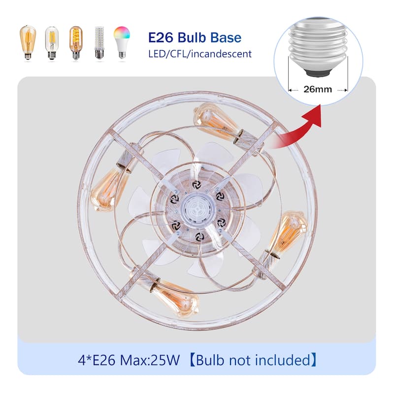 20" Caged Ceiling Fans with Lights and Remote Control, NOT Included Bulbs