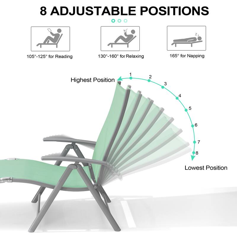 Outdoor Aluminum Folding Recliner Adjustable Chaise Lounge Chairs - See Picture