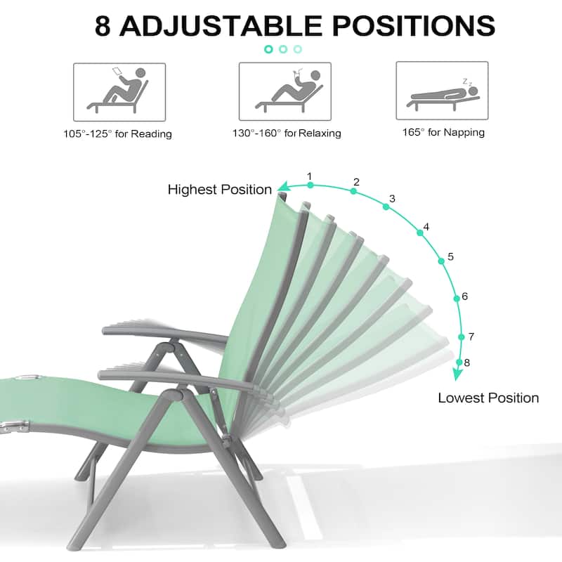 3-Pieces Outdoor Chaise Lounge Set Aluminum Adjustable Foldable Chaise Lounge Chairs and Side Table