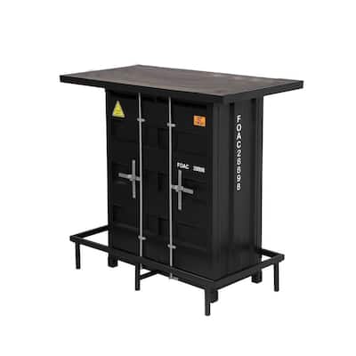 Faux Wood And Metal Bar Height Table in Black And Distressed Dark Oak