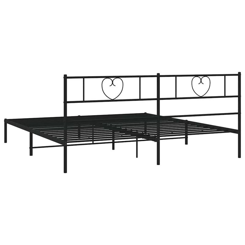 vidaXL California King Metal Bed with Headboard, Black, No Mattress