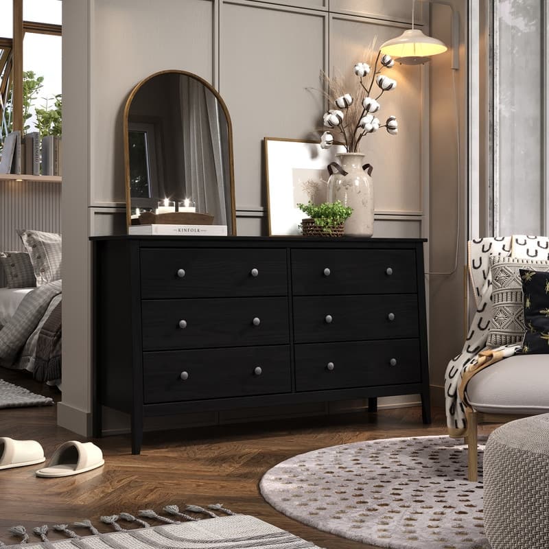 Jela Solid Wood 6 Drawer Dresser - Black