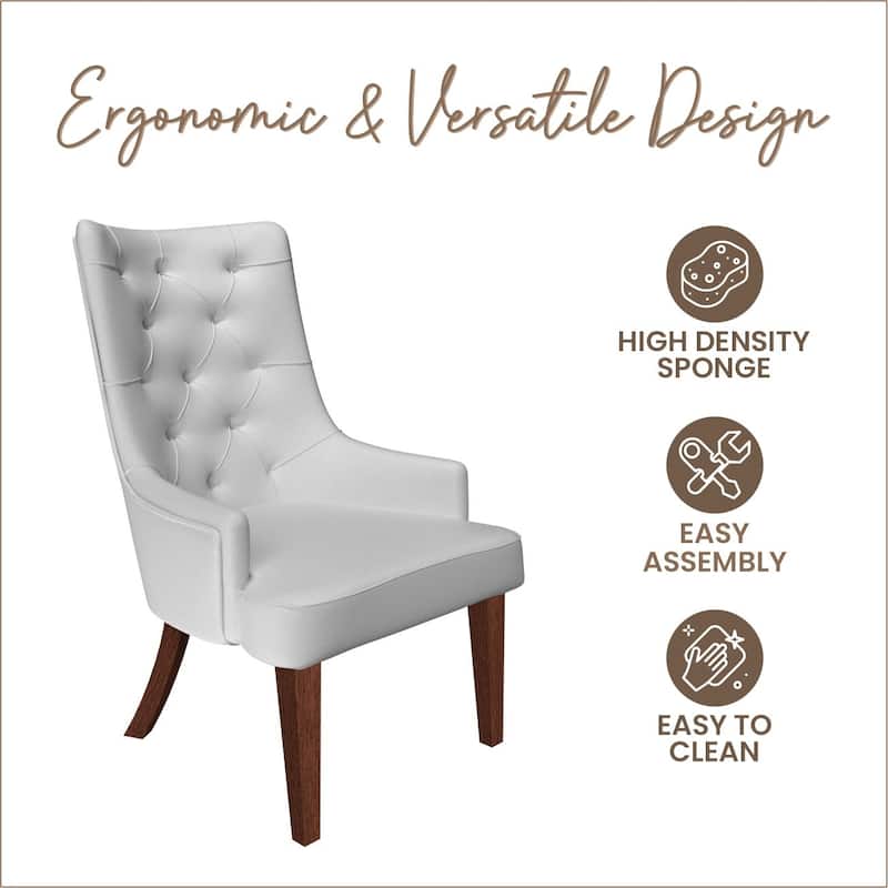 Dining Chair in Leather/Velvet Diamond-Tufted with Rubberwood Legs Set of 2