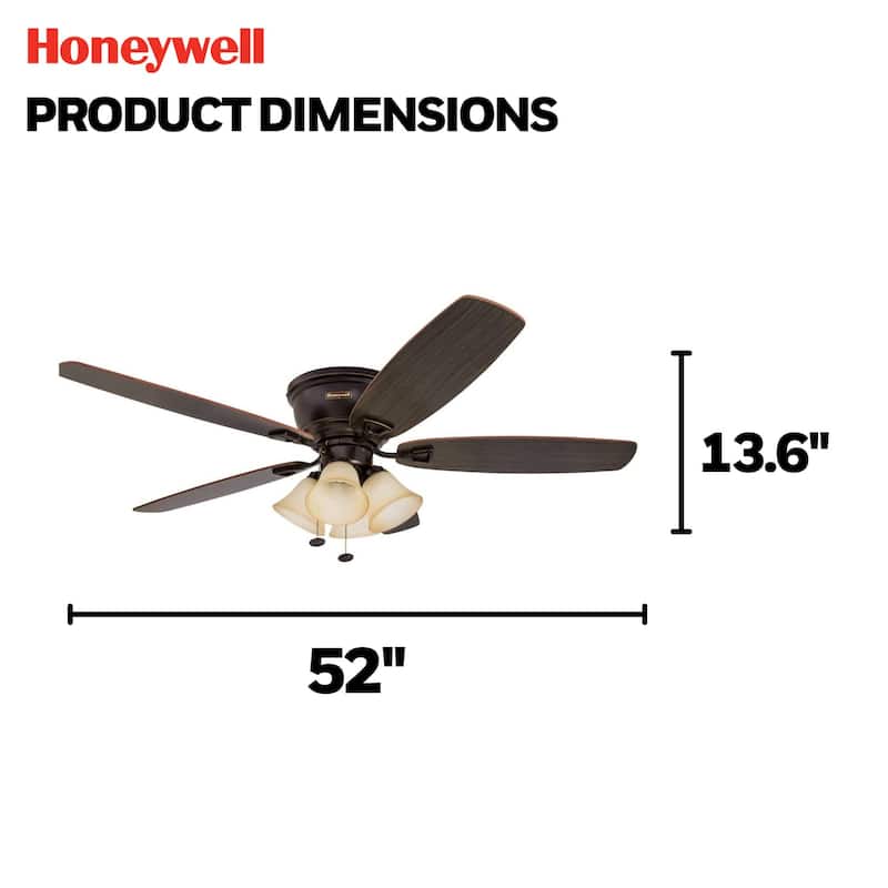 52" Honeywell Glen Alden Oil Rubbed Bronze LED Indoor Ceiling Fan with Light & Pull Chain