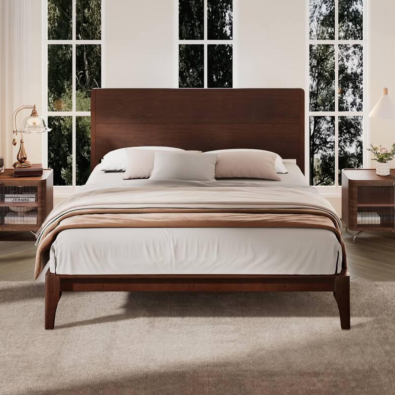 Mid-Century Modern Full Inch Bamboo Wood Platform Bed - Chocolate