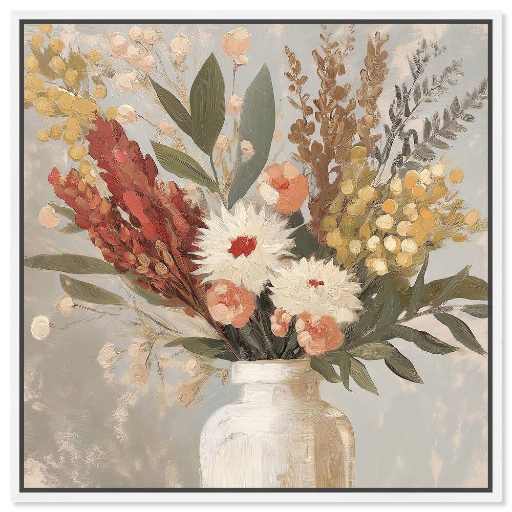 White Vase Bouquet Canvas by Art Remedy