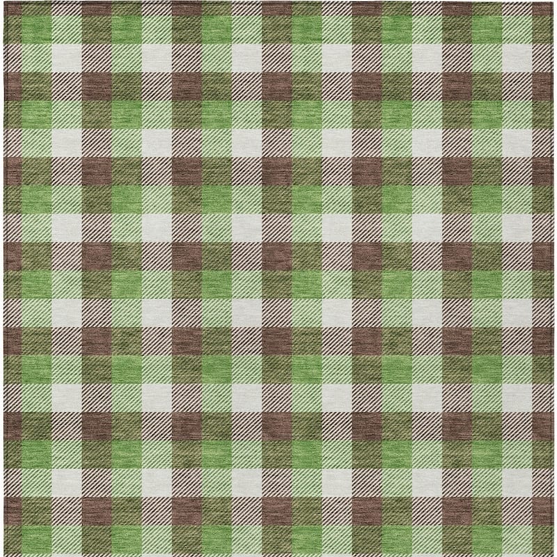 HomeRoots Plaid Transitional Rectangle Outdoor Rug