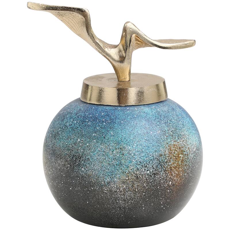 Blue Glass Galaxy Inspired Abstract Decorative Jars with Gold Wave Designed Top