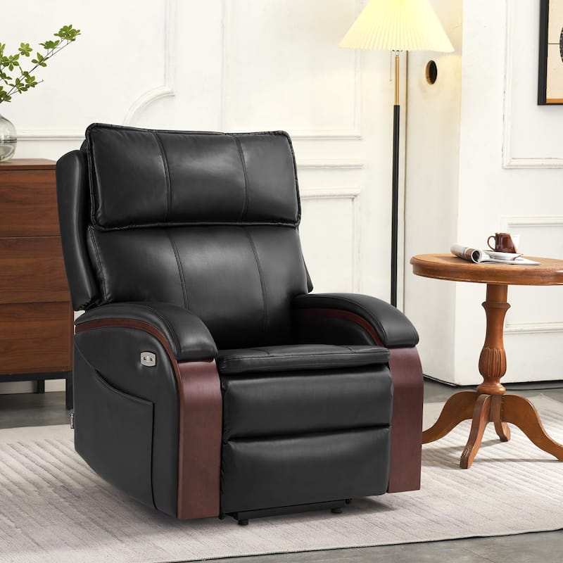 MCombo Recliner Chair Sofa with Adjustable Headrest, Solid Wood Armrest, Breathable Leather 7917 - Black