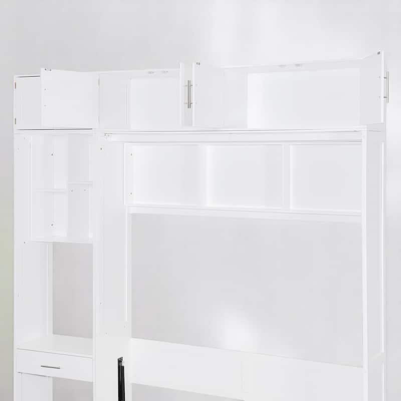 Foldable Queen Murphy Bed with Desk, Top Cabinet, Bookshelves - Space-Saving Wall Bed Design