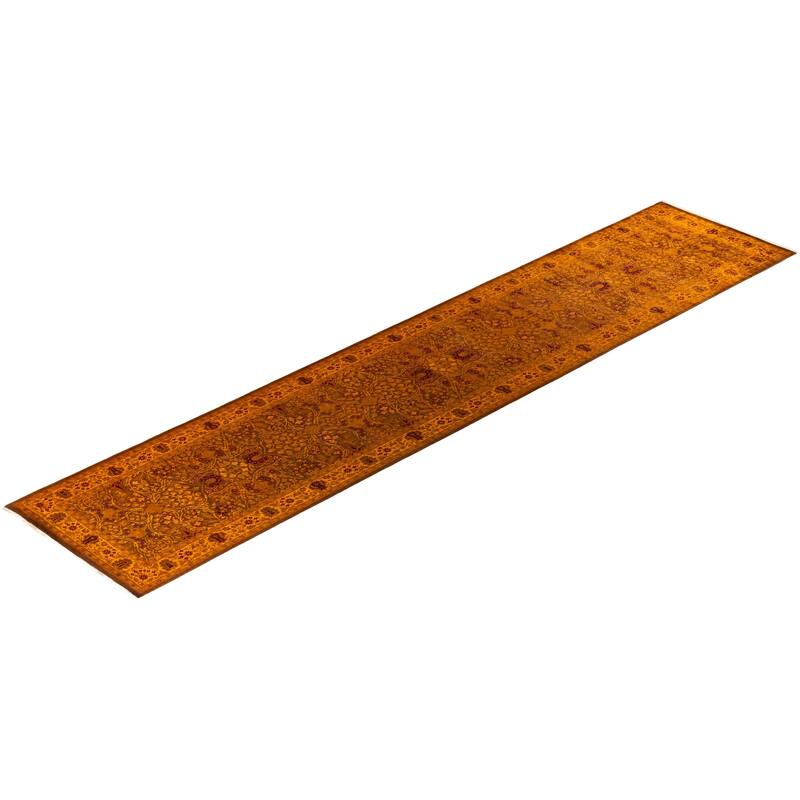 Fine Vibrance, One-of-a-Kind Hand-Knotted Runner Rug - Brown, 3' 1" x 14' 9" - 3' 1" x 14' 9"
