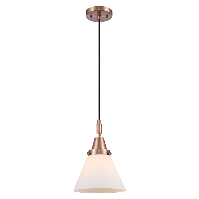 Innovations Lighting Downtown Urban - Caden Cone - 1 Light 8" Cord Hung Mini Pendant - Antique Copper/Matte White Shade
