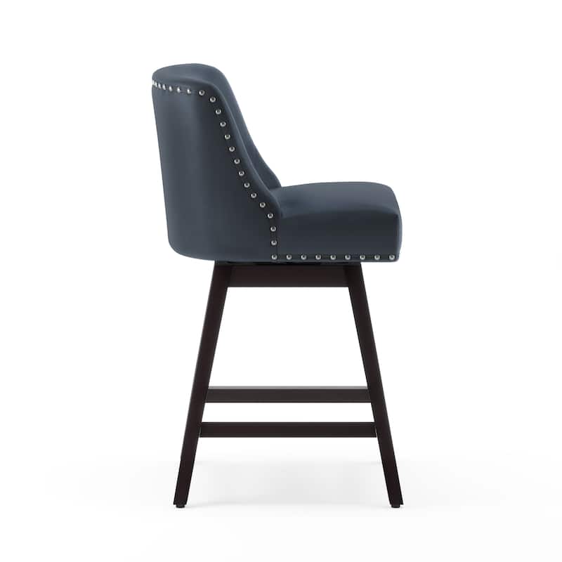26 in. Counter Height Upholstered Wood Frame Swivel Bar Stool with Farbic Seat - 19.6"D x 19.6"W x 37"H