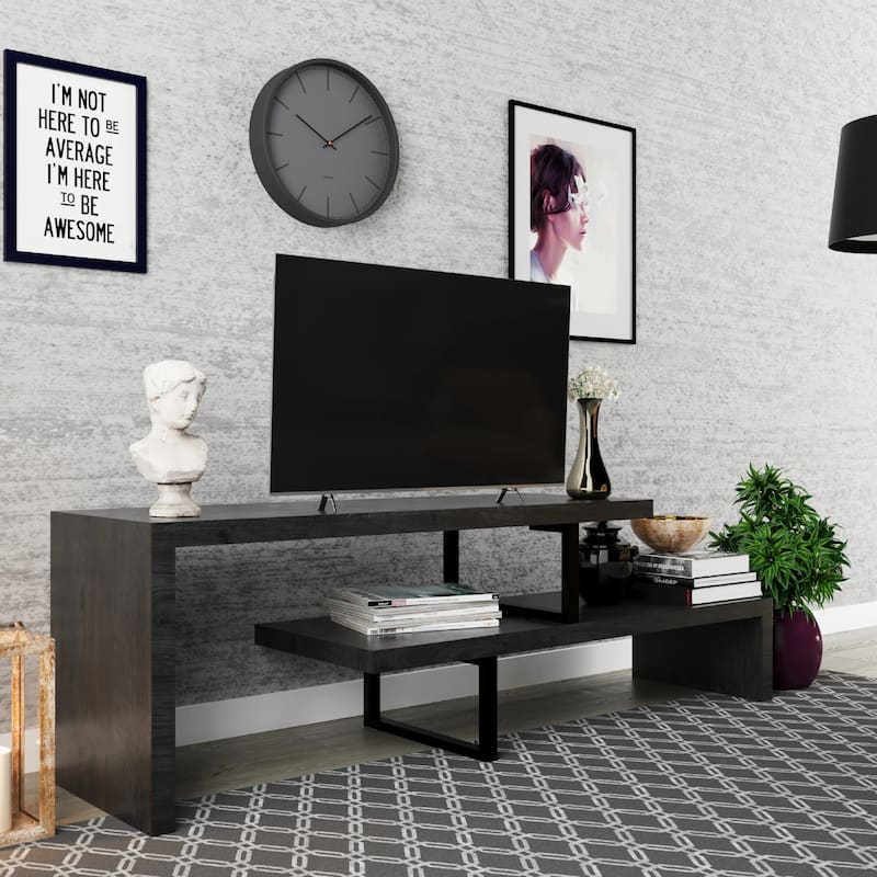 Orford Minimalist Modern MDF Wooden Shelves TV Console Entertainment Stand with Iron Legs Low Maintenance