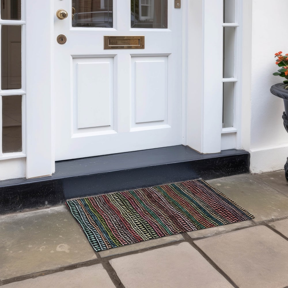 Machine Washable Indoor/ Outdoor Chantille Modern Stripe Lolly Rug