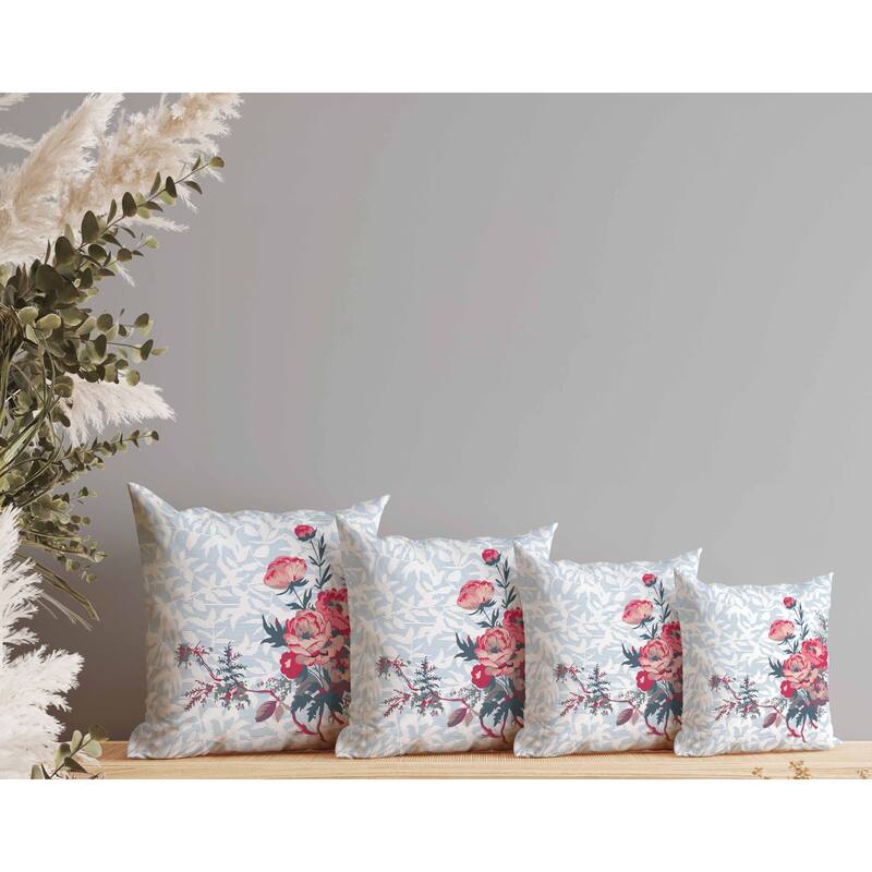 Opulent Orchid Roses Indoor/Outdoor Reversible Throw Pillow Blue and Red