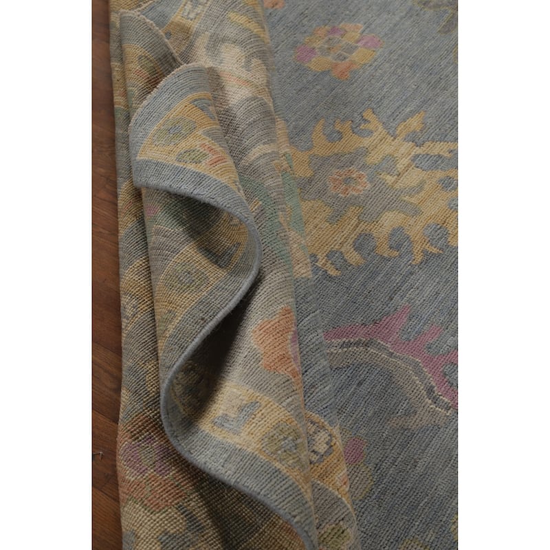 Hand Knotted Oriental 100% Wool Carpet Transitional All-Over Navy Blue & Blues Oushak Area Rug - 9' 11'' X 8' 4''