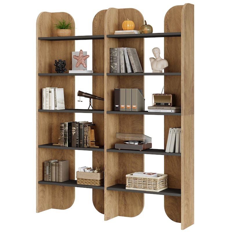 70.87" 5-Tier Double Wide Bookshelf, Open Shelves Tall Floor Standing Bookcase Storage Accent Shelf
