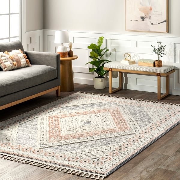 slide 2 of 17, Nuloom Acacia Raised Diamond Tasseled Area Rug 12' x 15' - Multicolor