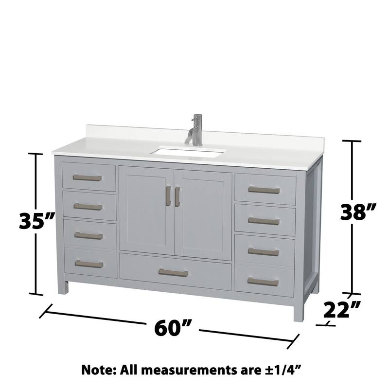 Sheffield 60-inch Single Vanity, Single Hole Quartz Top, Med Cabinet
