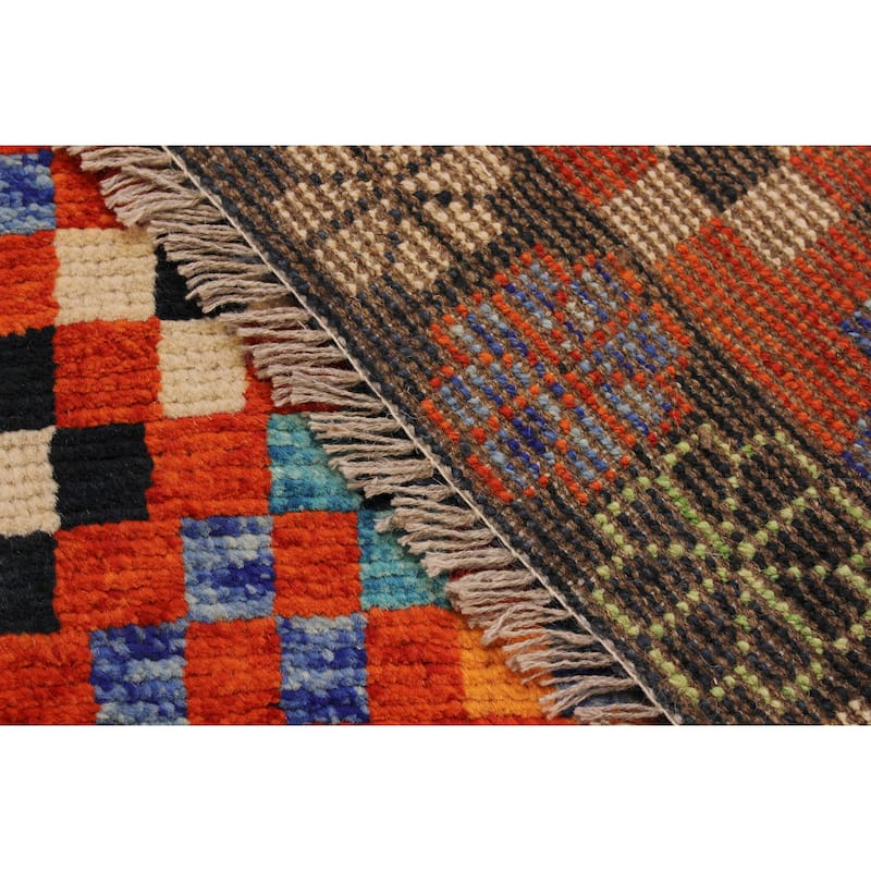 Modern Balochi Murray Orange/Black Hand Knotted Wool Rug - 4'9'' x 6'7''