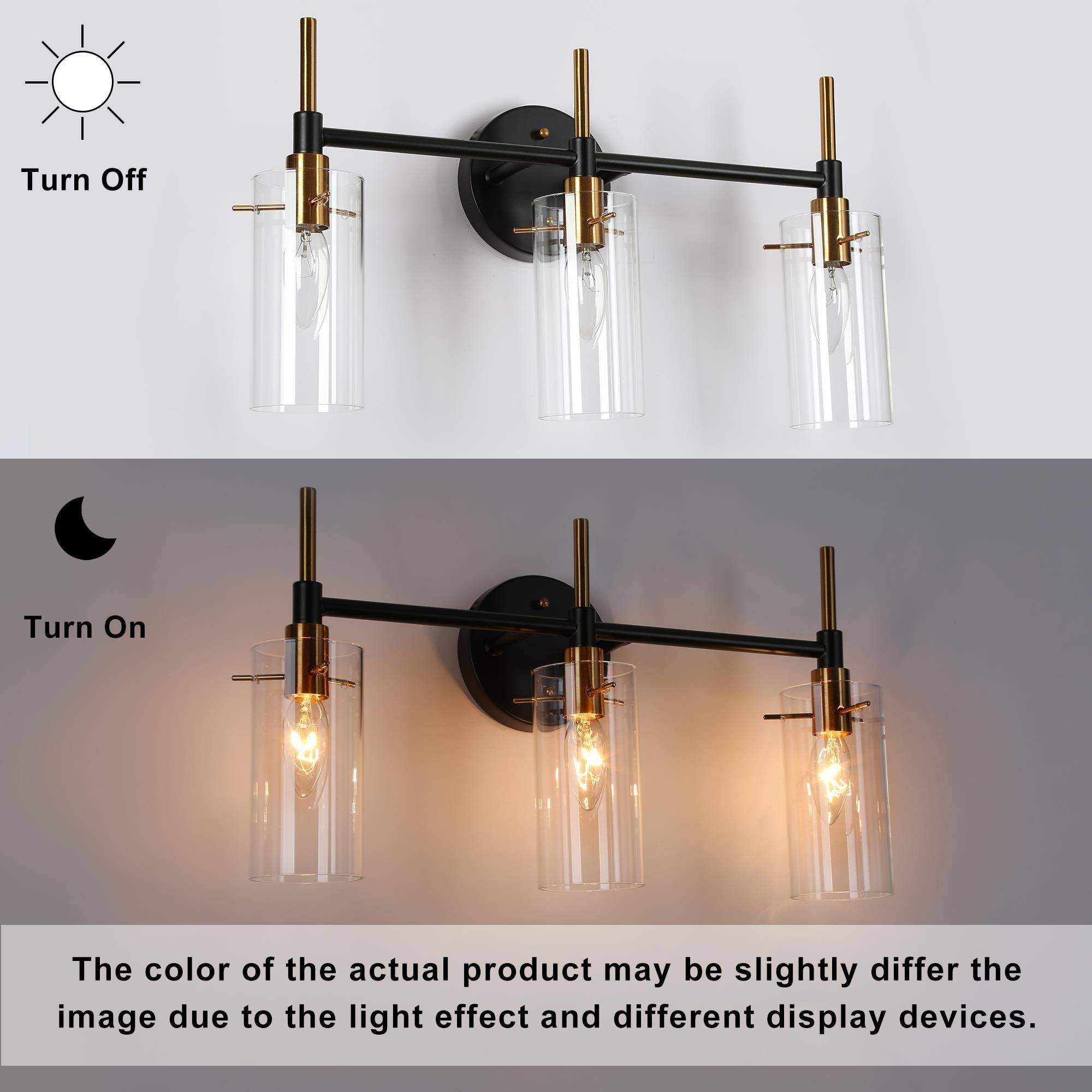 Alva Black Gold Modern Vanity Lights 3 Light Cylinder Clear Glass Shades Bathroom Light Fixture Wall Sconce On Sale Bed Bath Beyond 35475606