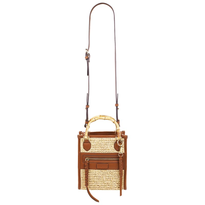 Tommy Bahama Leather and Raffia Bamboo Handle Tote