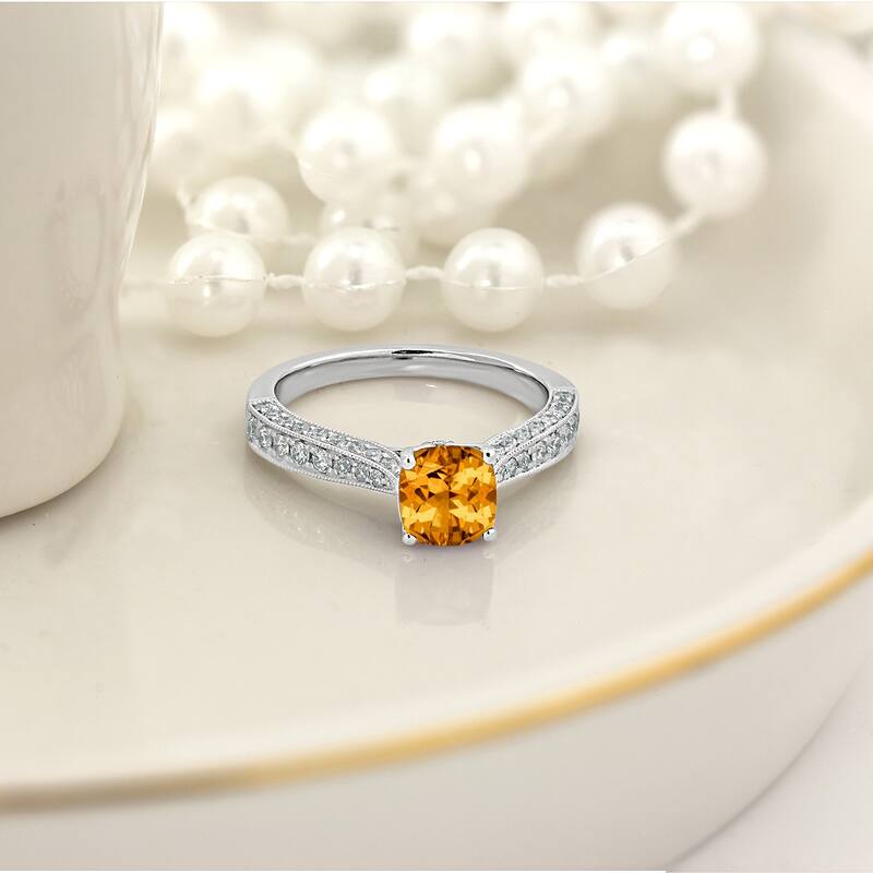Auriya 1ct Unique Cushion-cut Citrine and Diamond Engagement Ring 3/8cttw 14k Gold