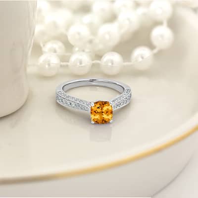 Auriya 1ct Unique Cushion-cut Citrine and Diamond Engagement Ring 3/8cttw 14k Gold