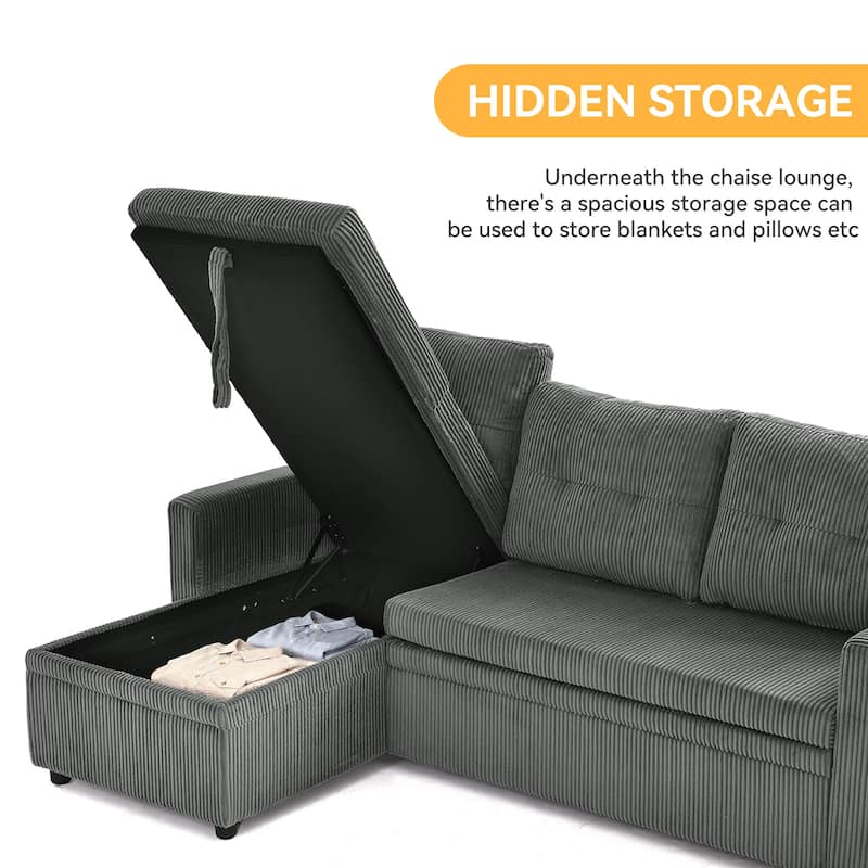 Modern Pull Out Sectional Sofa Bed Couch with Storage Chaise for Living Room