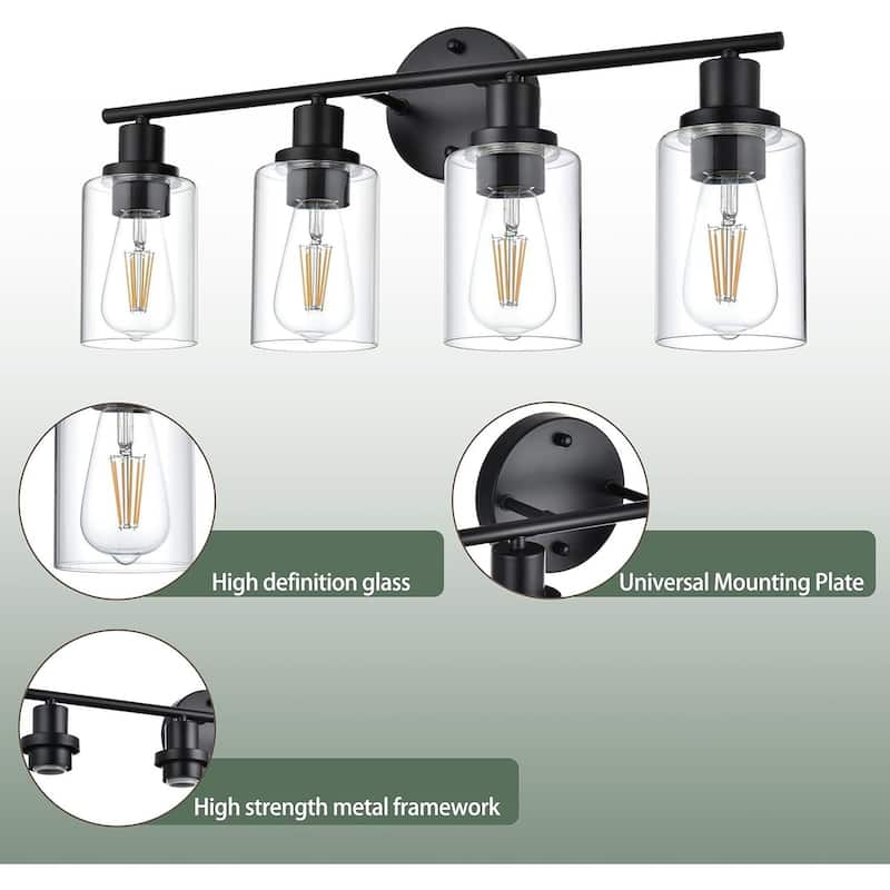 4-Light Bathroom Light Fixtures, Brushed Nickel Modern Vanity Lights Over Mirror with Clear Glass Shade, Bathroom Wall Lamp