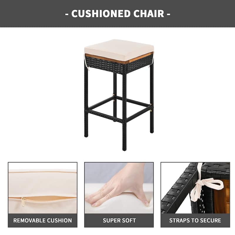 10-Piece/5-Pieces Outdoor Acacia Wood Bar Height Dining Foldable Table & Stools with Cushions