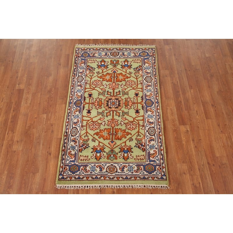 Light Green Oushak Accent Rug Hand-Knotted Wool Carpet - 2'11"x 4'11"