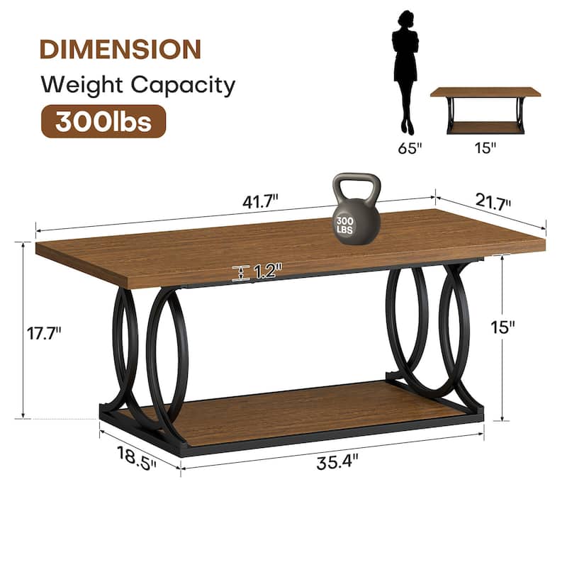 41.7-inch 2-Tier Rectangle Wood Coffee Table for Living Room - 41.7"L x 21.7"W x 17.7"H