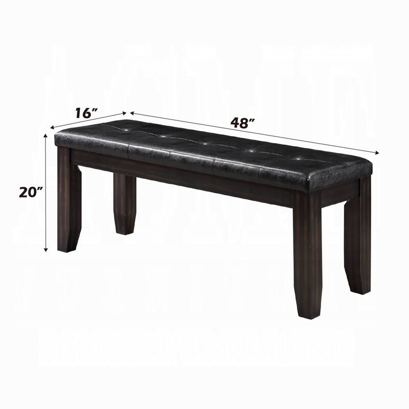 Leatherette Upholstered Tufted Wooden Bench with Chamfered Legs, Brown