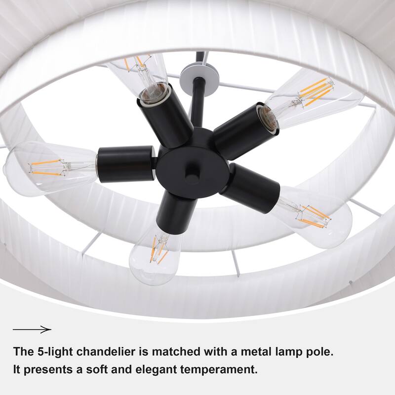 Modern 3-Tier Drum Chandeliers Fabric Shade Ceiling Hanging Pendant - 3-Tier/23.6inch