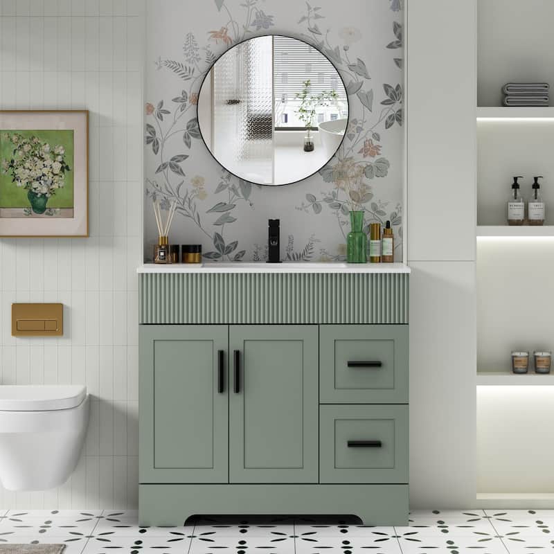 30"/36"/48" Single Bathroom Vanity Set with Drop in Sink Top with Wave Lines - Green - 36"