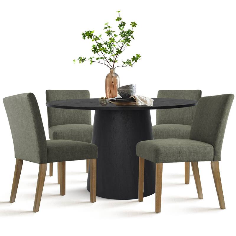 Round 46" Pedestal Dining Table Set with Upholstered Chairs for 4