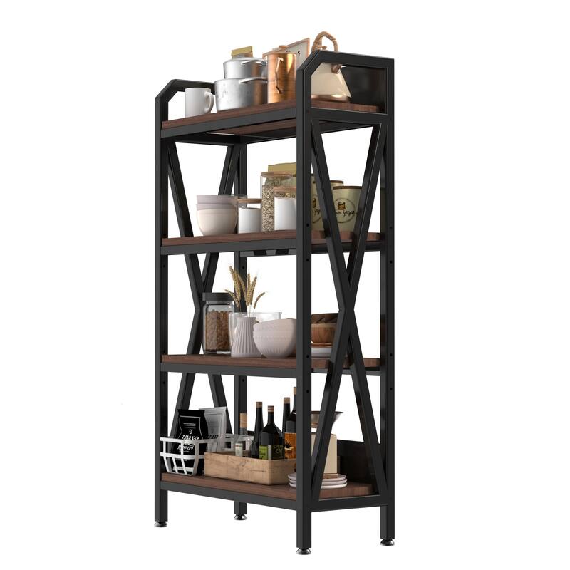55'' Bakers Rack 4-Level Storage Shelves Metal and Wooden Kitchen Shelves, Kitchen Organizers and Storage,33.50'' Length