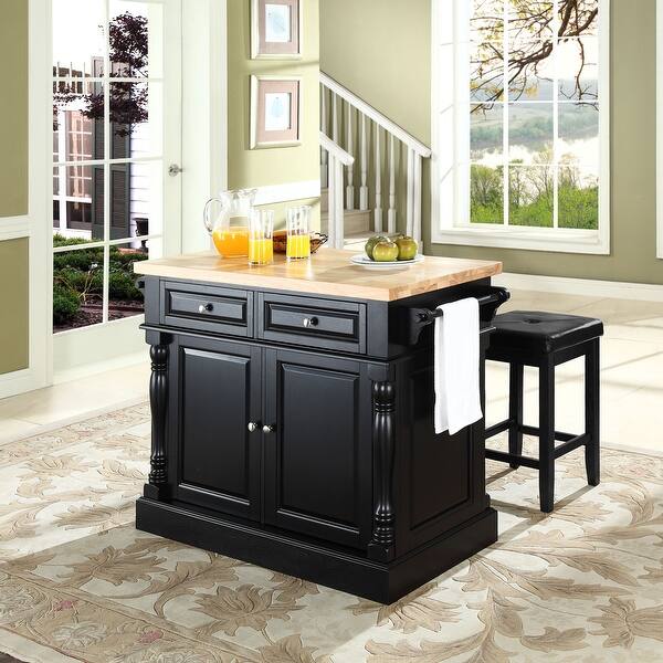 Crosley Oxford Butcher Block Top Kitchen Island in Black Finish with ...