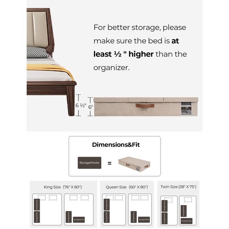 2-Pack Underbed Storage Container with Lid & Handle, Foldable Underbed Organizer for Bedroom - 33"x17"x6"