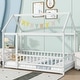 preview thumbnail 2 of 39, Twin Floor Bed with House Roof Frame, Safety Guardrails, and Fence Design