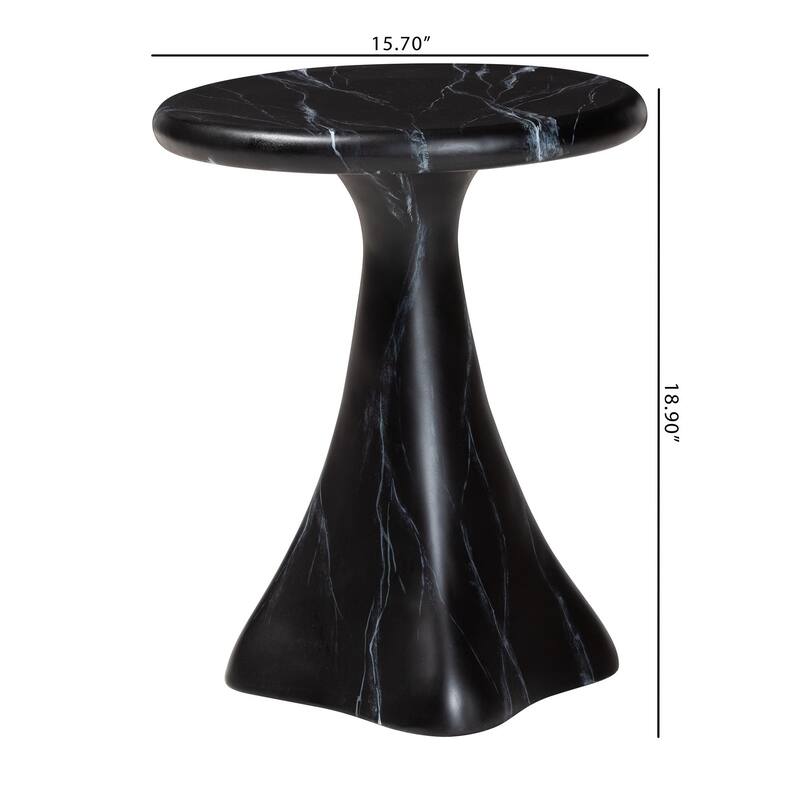 Aponi Marbled Resin End Table - Sculptural Side Table with Round Top and Pedestal Base, Modern Contemporary Statement Furniture