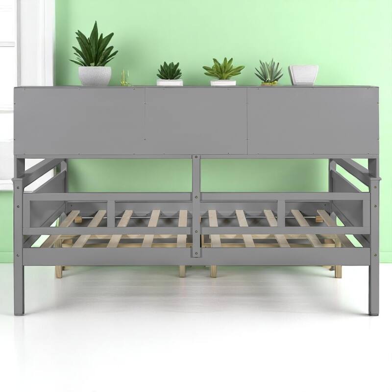 Wooden Twin/Full Daybed with 2 Storage Drawers and Bedside Shelves, No Box Spring Needed, Modern Design