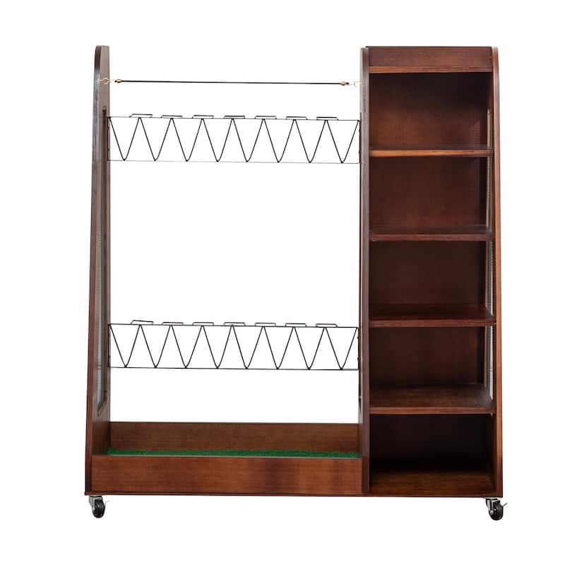 Golf Bag Organizer Rack - Premium 2-Bag Wooden Storage Stand for Garage or Shed - 35.5" L x 18" W x 40" H - Brown