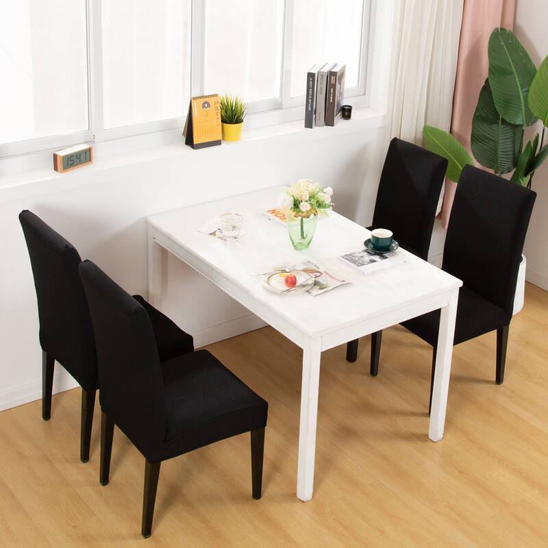 Enova Home Jacquard Polyester Spandex Fabric Stretch Dining Slipcovers Removable Anti-Dirty Fitted Furniture Protector Set of 2