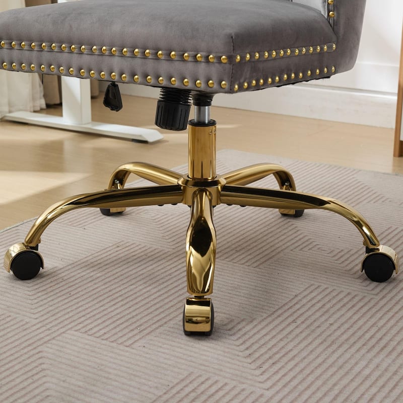 Modern Velvet Swivel Height-adjustable Office Chair with Tufted Back