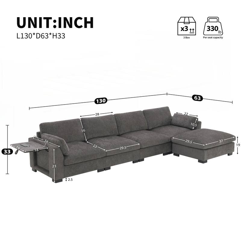 L-Shape with Folding Table and Dual-Port Charging