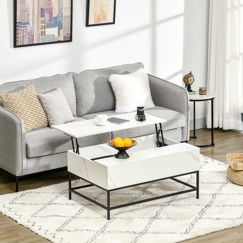 HOMCOM Lift Top Coffee Table with Hidden Storage Compartment and Steel Legs for Living Room