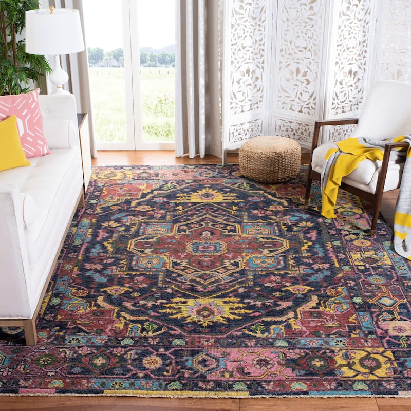 SAFAVIEH Hand-Knotted Izmir Mayte Traditional Wool Rug - 8' x 10' - Blue/Rust